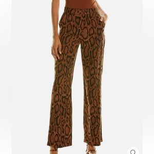 Danielle Bernstein Brown Snake Print High-Rise Trouser Size 16 MSRP $99